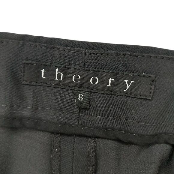 Theory Pants Womens 8 Dark Gray Flat Front Wool Blend Ankle Zip Office Career - Picture 9 of 12